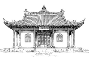 vector drawing chinese japanese house temple .Generative AI