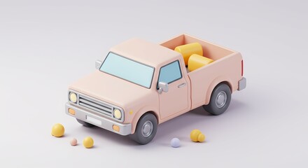 Pastel Pickup: Soft Rendered Vehicle with Cargo