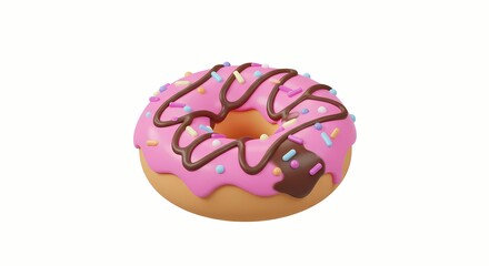 Pink Frosted Donut with Chocolate Drizzle and Sprinkles