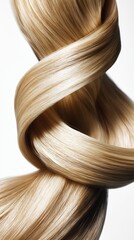 Luxurious blonde hair strands elegantly twisted together, showcasing smooth texture and shine, creating a captivating visual of beauty and style in hair design