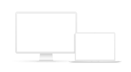 White blank laptop and screen device mockup illustration