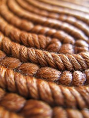 Close-up view of intricately woven natural fiber rope, showcasing its texture and patterns, creating a visually appealing design element for various applications