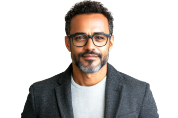 Professional portrait of confident man in business attire studio setting headshot modern vibe isolated on transparent background