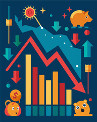 Naklejka premium A graph showing the sharp decline of stock market numbers causing chaos and panic in the financial world.. Vector illustration