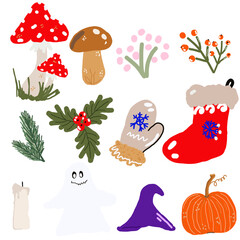 seamless patterns, autumn, winter, Halloween 