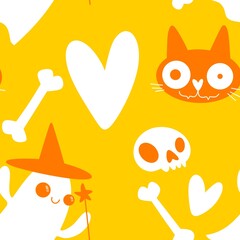 Halloween ghost seamless cute cartoon pattern for wrapping paper and fabrics