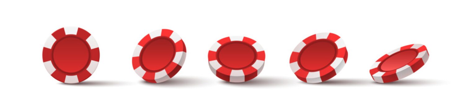 Game chips in different angles vector collection. Casino gambling tokens from various views