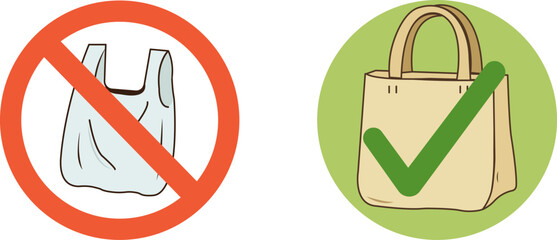 Ecological concept -plastic bag and eco friendly bag