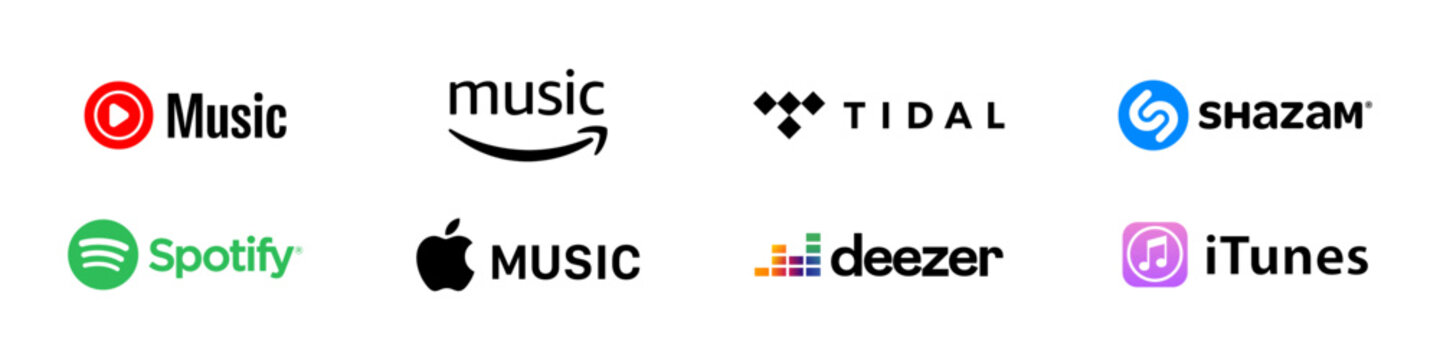 Popular music platforms logos set in editorial vector style.
Audio app branding for major streaming services. Rivne, Ukraine - May 3, 2025