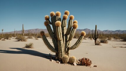 Cactus Plant in Desert Sand with Clear Sky&rdquo;
