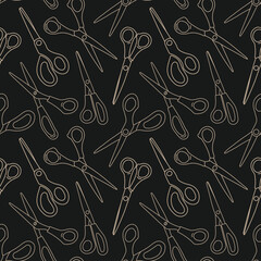 Seamless pattern of outline scissors for paper or sewing. Doodle background of hand-drawn stationery items. Vector background of sewing supplies for educational materials and Back to School theme