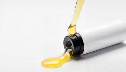 Essential oil roller mockup with oil dripping on white background  