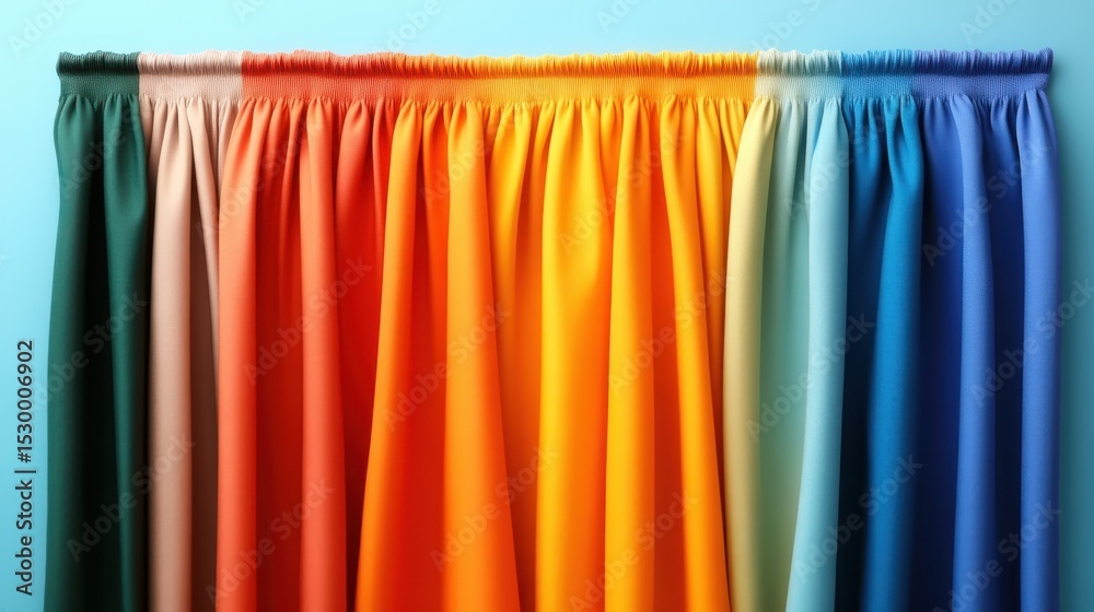 Poster this vibrant image showcases an array of draped colorful fabrics that create a visually striking and