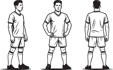 Soccer team character collection front and back full body players standing with confident poses for team branding, football league artwork, uniforms and fan illustrations