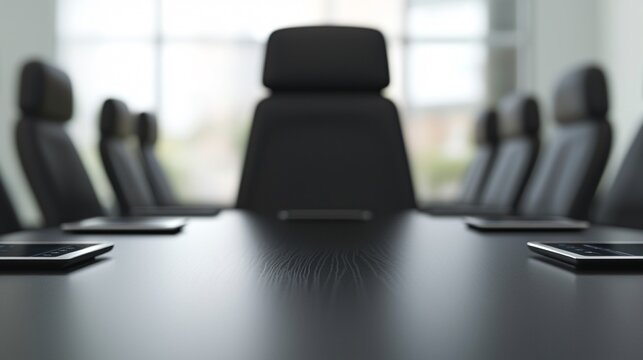A board of directors meeting in a secure boardroom, reviewing confidential strategic plans on encrypted tablets, highlighting corporate governance, board confidentiality, and executive security.
