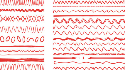 Handwritten red marker underline swoosh stroke set for emphasis vector illustration