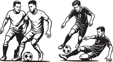 Football tackle and sliding action illustration set for soccer training drills, coaching visuals, league promotion posters, sportswear, merchandise, youth tournament