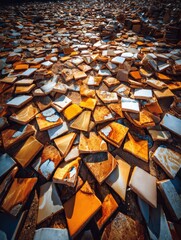 Colorful fragments of broken tiles.