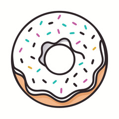 Simple Donut with Icing and Sprinkles – Line Drawing Vector Icon