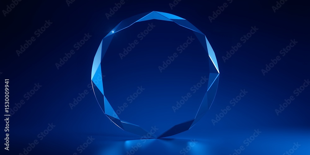 Wall mural abstract polygonal shape in a circular form illuminated with blue light on a dark background