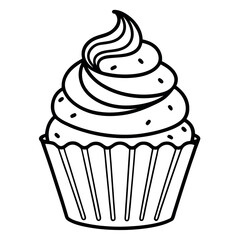 Minimalist Vector Line Art of a Cupcake with Frosting – Editable Cupcake Illustration