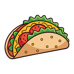 Taco with Toppings – Minimal Line Art Vector Illustration on White Background