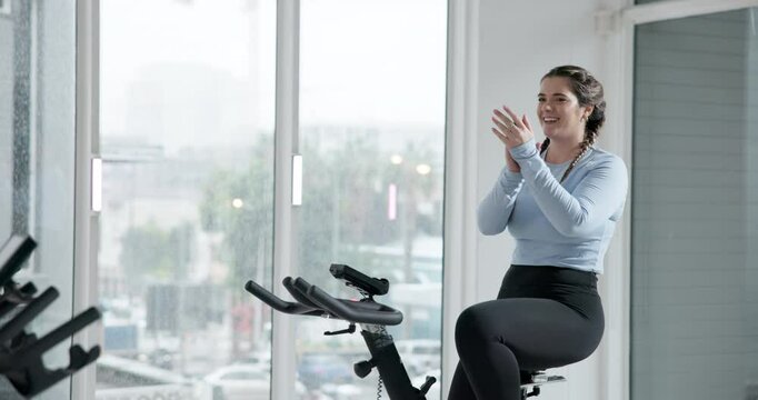 Coach, motivation and exercise bike for people, training or body wellness for workout goal. Personal trainer, cardiovascular fitness and joint mobility for endurance, gym and equipment for spin class