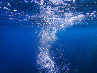 Ocean blue underwater with sunrays, Underwater Sea Deep Water Abstract Sunshine, sea wave , clean...