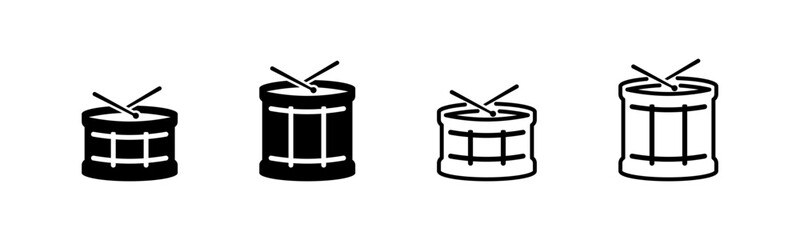 Drum icons in flat and outline vector design. Music instrument symbols for rhythm and percussion