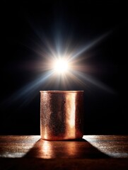 Copper mug illuminated by a bright light source.
