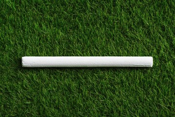 Grass Chalk. Athletic Field Boundary with Straight Chalk Line on Grass Background