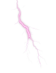 Bright pink lightning strikes in the night sky with electric energy and vivid glow isolated on transparent background in PNG