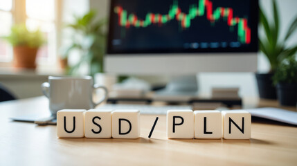 USD PLN forex trading focuses on the currency exchange between the US Dollar and Polish Zloty for strategy and market analysis with copy space