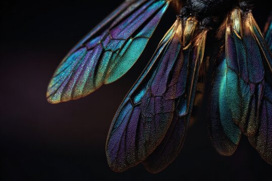 Close-up view of iridescent insect wings.