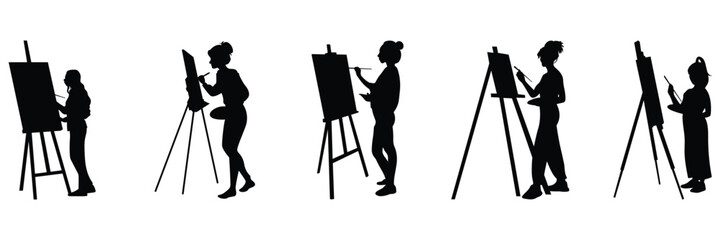 women's artist painting silhouettes set