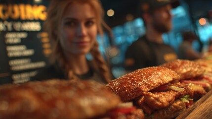 Fast Food Restaurant Delicious Burgers Close Up Shot of Juicy Burger Appetizing Food Photogr