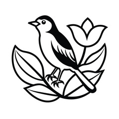 Bird Perched on a Blooming Branch vector illustration