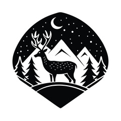 Deer Standing in Snowy Landscape vector illustration