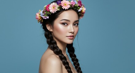 Woman with flower crown and braids