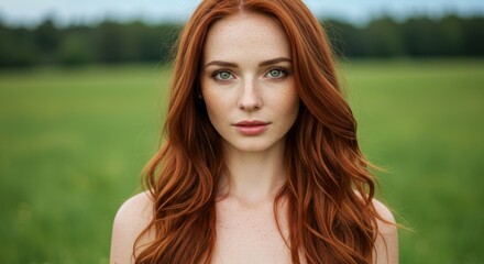 Woman with red hair in a field