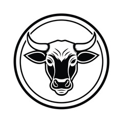 Vintage Bull Head with Rustic Circle Emblem vector illustration