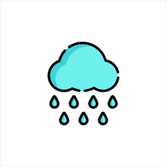 Blue cloud raining heavily against a white backdrop, symbolizing weather forecast and the possibility of storms, creating a simple and clean visual representation.