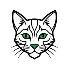 Detailed Cat Face in Dark Green Stylized Design vector illustration