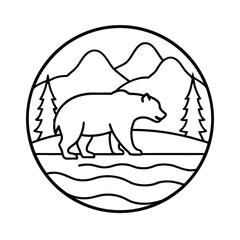 Bear Standing Beside a Flowing River vector illustration