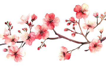 Cherry blossom branch nature watercolor floral art isolated on transparent background