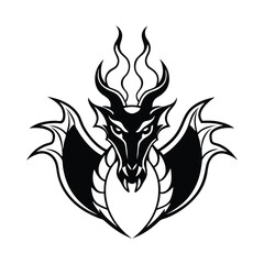 Dark Fantasy Dragon Breathing Smoke and Fire vector illustration