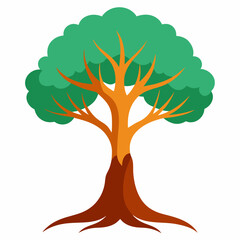 A lush vibrant tree standing simple and minimal vector illustration on white background
