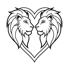 Lions Forming Heart in Minimalist Symbol Design vector illustration
