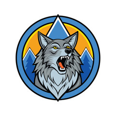 Wolf Howling in Rugged Outdoor Mountain Theme vector illustration