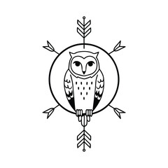 Retro Owl in Earthy Badge Style Design vector illustration